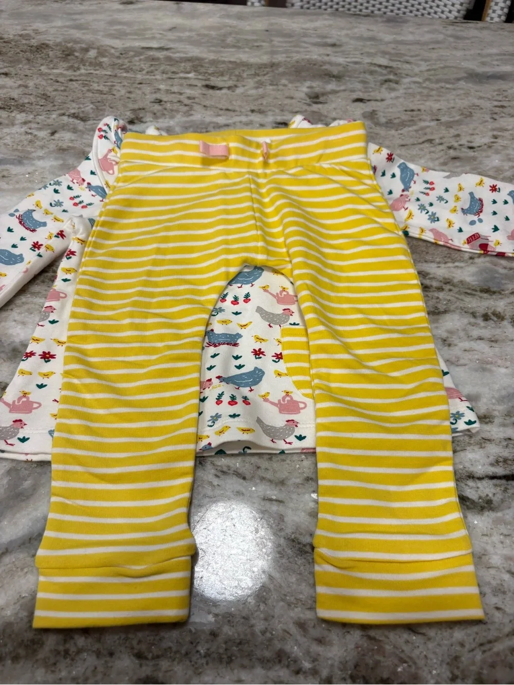 NWOT Baby Boden Cream Set with Yellow Stripe Pockets and Bird Print